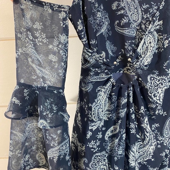 Keepsake The Label Mini Dress XXS Navy Blue Paisley Go With It One Shoulder - Picture 5 of 8